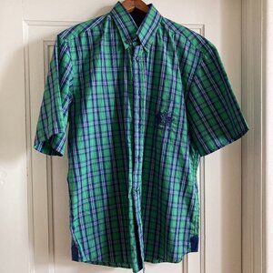 La Martina men's L / G green plaid short sleeve shirt NICE 100% cotton